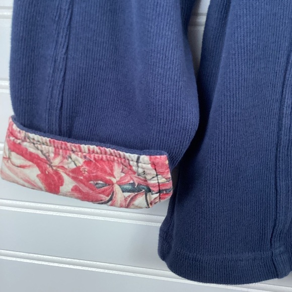 Orvis 1/4 Zip Pullover Womens Size XL Blue Floral Trim Preppy Cuffed Cotton - Picture 7 of 7